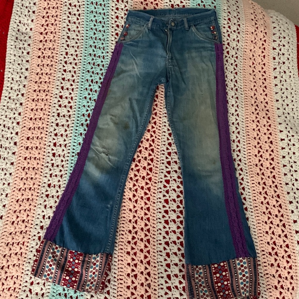 Boho Patchwork Flared Jeans - image 1
